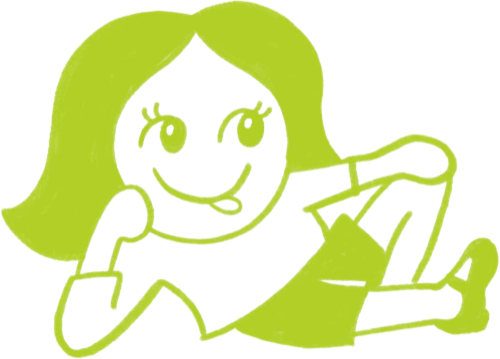 Green cartoon doodle of Willa lounging